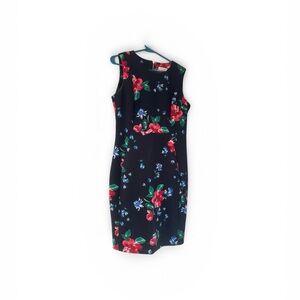 Calvin Klein Black Midi Dress with Red Floral Print